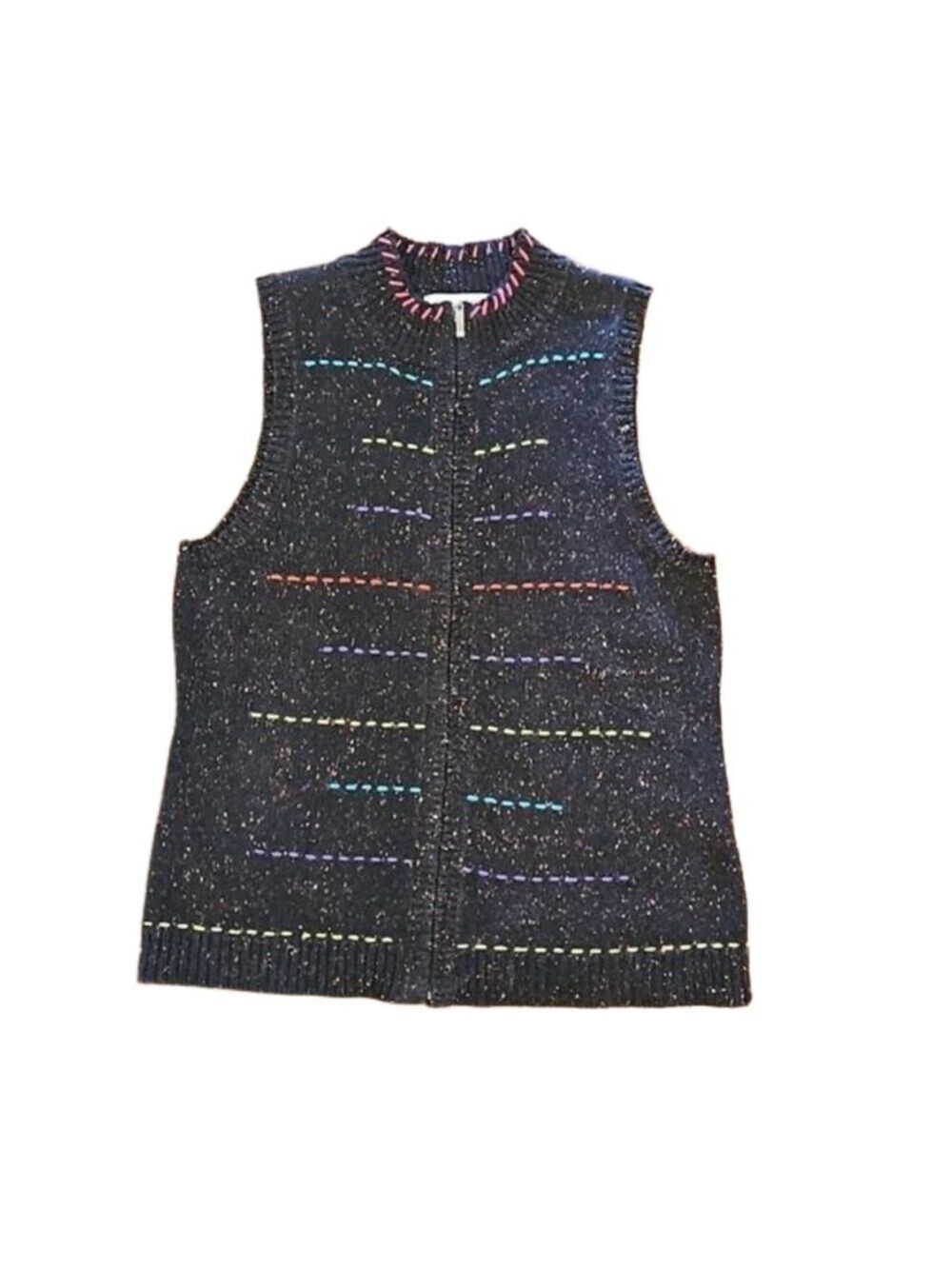 COLDWATER CREEK WOMEN'S SLEEVELESS KNIT VEST COLORFUL YARN STITCHING SIZE MEDIUM